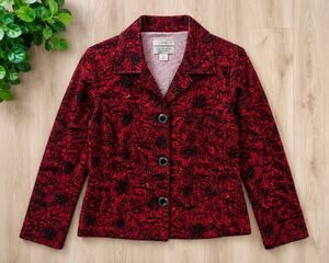 Christopher & Banks Womens M Red Geometric Floral Jacket Button Front Casual